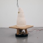 The Path of Least Resistance , 2013 wood, motor, piezo mic, sewing needle, bisqued stoneware
