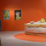 Cheese Pervert and Swiss Cheese Model, 2016
Oil on canvas, 75 x 40 cm
Installation view: Contemporary Art Tasmania, Hobart: with Sean Kerr (left) and Petra Maitz’s work. 
Photo credit: Sean Kerr