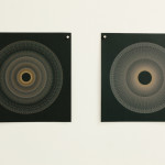 Ben Denham 
Variable speed spiral no. 5a (grey), no. 1a (grey), 2016 
445nm laser on paper
Six works: 20 x 20 cm (each)